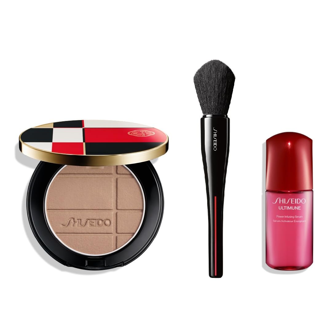 SHISEIDO ENHANCER KIT COLOR + GLOW ENHANCER 08 greige topaz 7g + MARU FUDE MULTI FACE BRUSH + ULTIMUNE SERUM MINI 10g FACE & EYE COLOR POWDER