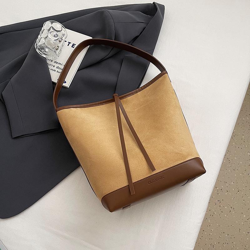 

Новая модная сумка-тоут, сумка-ведро, повседневная, осень-зима 2025,通勤ная на плечо, большой вместимости, замшевая сумка женская хаки