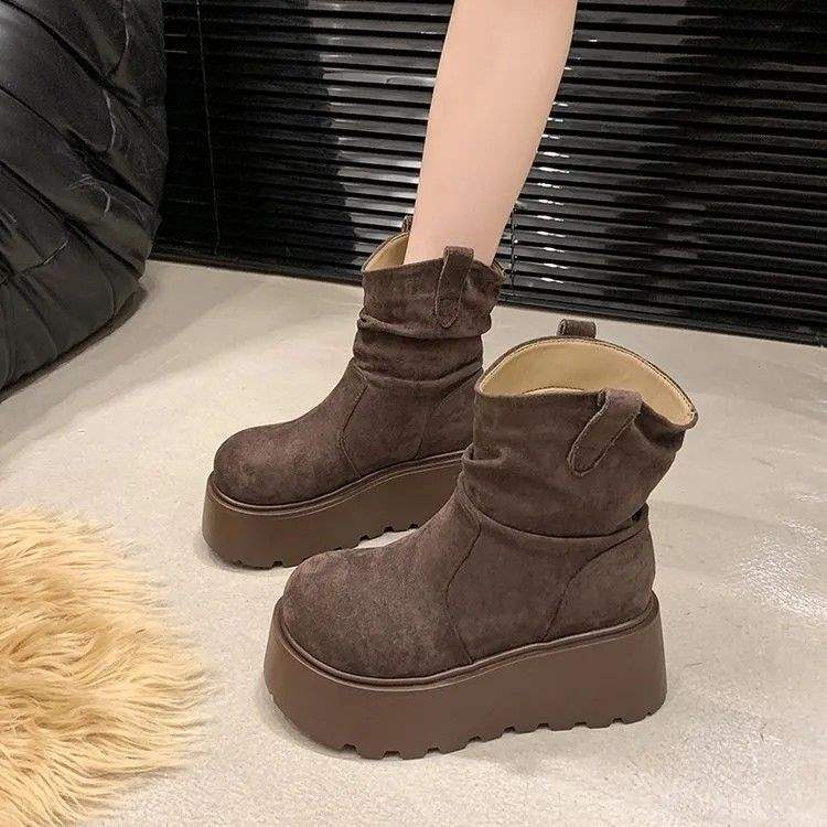 

Маленькие модные универсальные зимние сапоги на толстой подошве-маффине, женские 2025, зимние, новые, бархатные, с утолщенным теплым хлопковым утеплителем 38