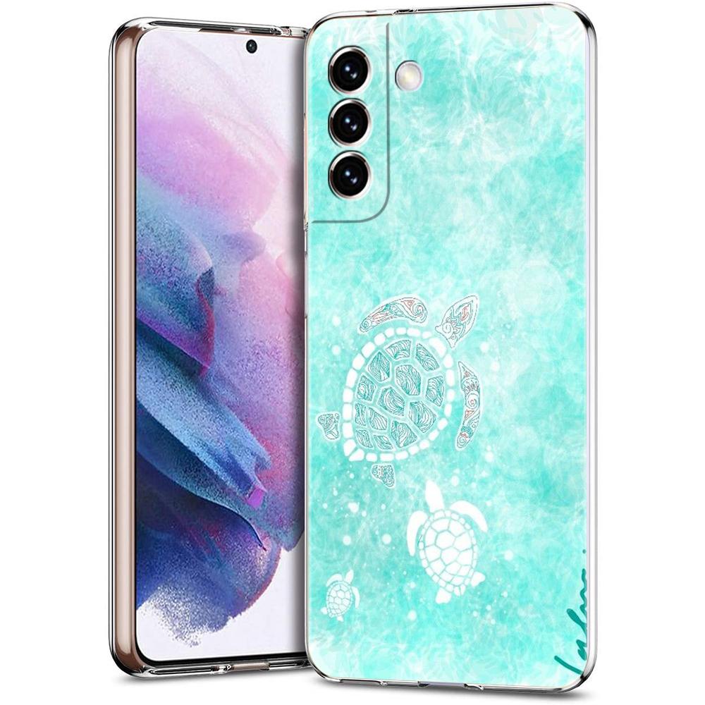 Phone Case For Samsung S24 Ultra S23 FE S22 S20 S21 5G S10 S9 Plus S10E S8 Soft Clear lovely Cartoon sea turtle ocean blue Cover