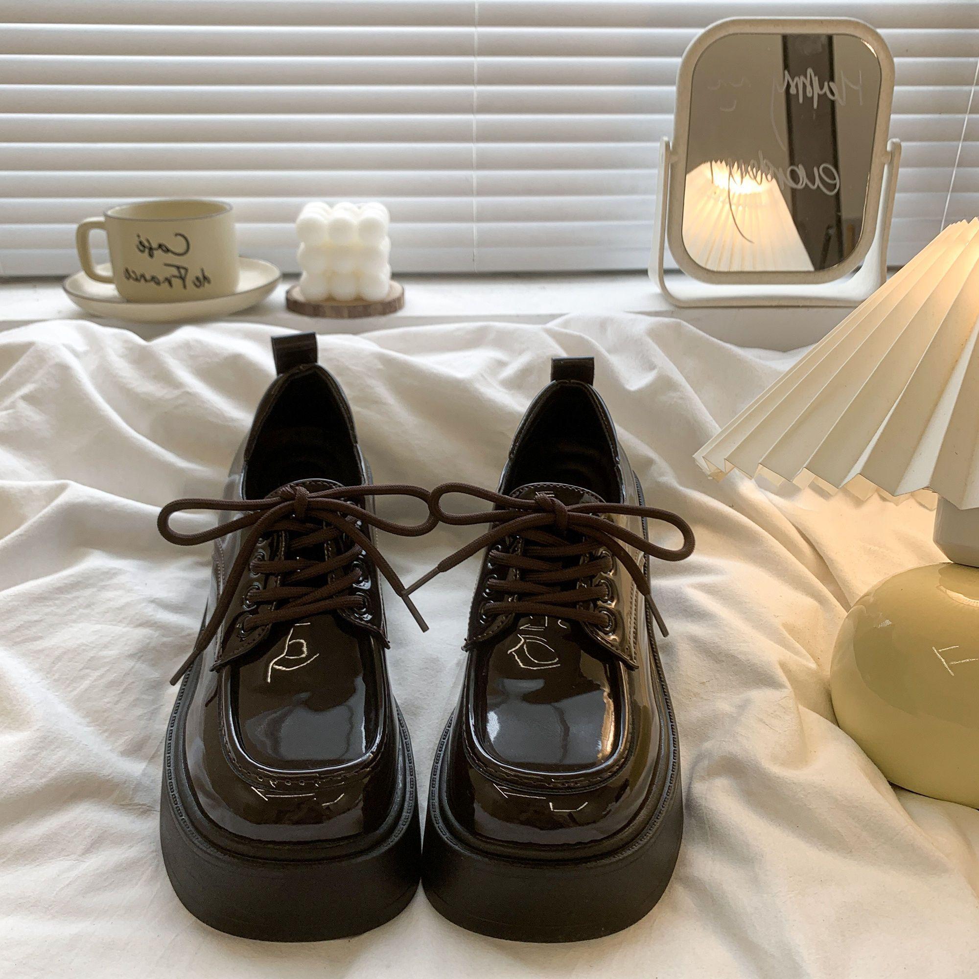 

Женские туфли Мэри Джейн на платформе и высоком каблуке из кожи Весна Осень Новые Винтажные Британские Увеличение роста На шнуровке Лоферы 40