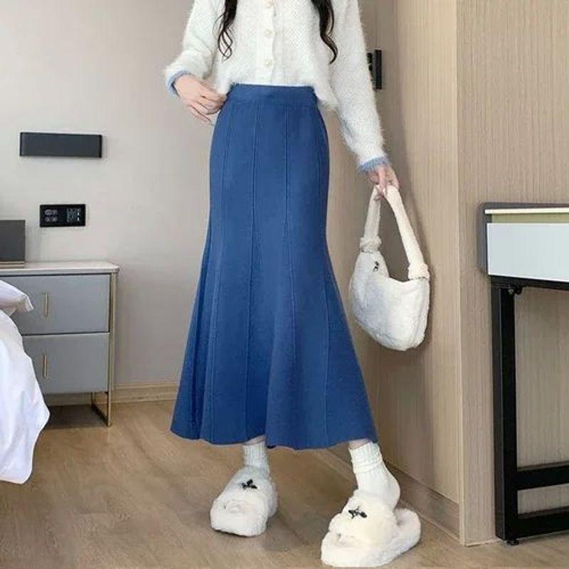 High Waisted Slim Fit Fishtail Skirt Pure Color High Waist Silm Fishtail Skirt