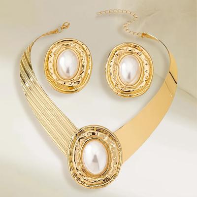 Retro Literary and Creative Jewelry Set, Necklace 1 Earring 1 Pair, Exaggerated Lady