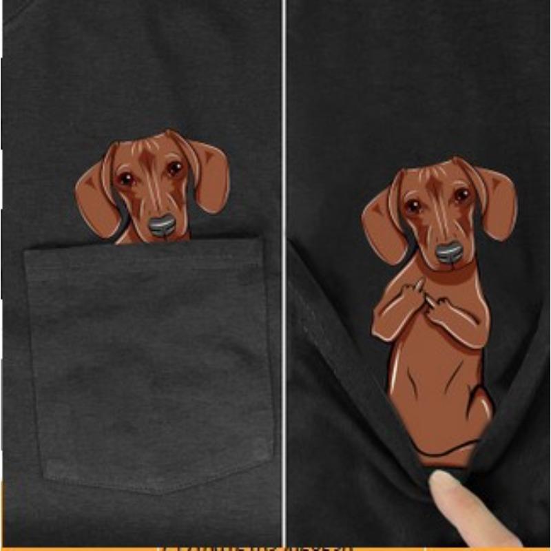 Summer Short Sleeved Huanpanda 3D Digital Pocket with Vertical Middle Finger Men's Round Neck Pullover Pure Cotton Short Sleeved T-Shirts Men’s