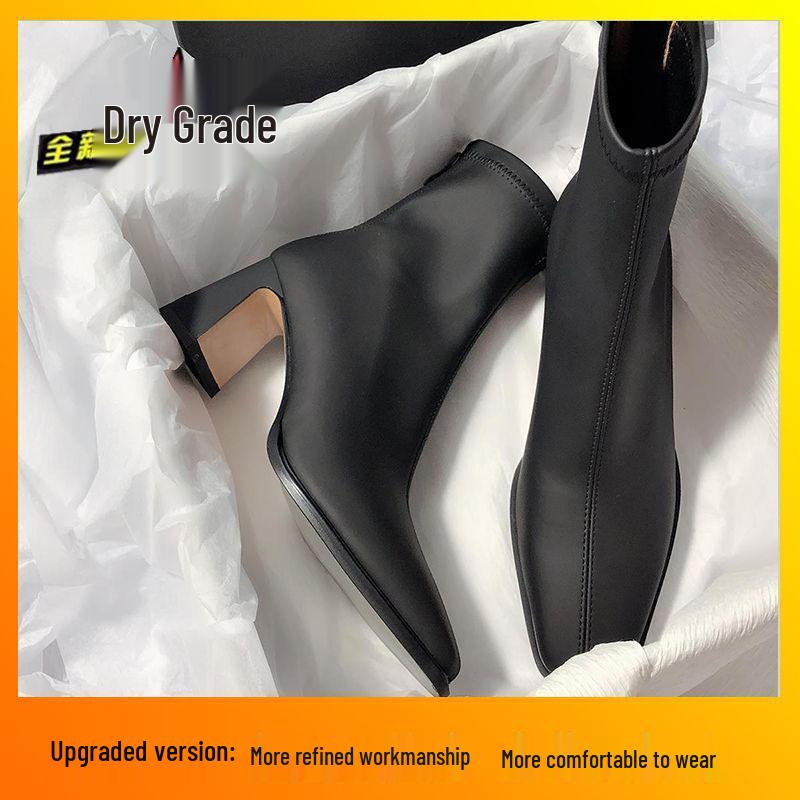 2025 Осінньо-зимові ботильйони на товстому підборі з квадратним носком - Французька м'яка шкіра, Універсальні високі підбори для жінок