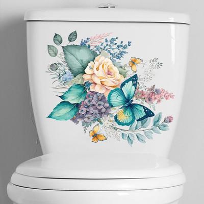 Toilettenaufkleber, Blumenmuster, Toilettendeckel-Aufkleber, selbstklebender Badezimmer-Aufkleber für Zuhause, Toilettendekoration