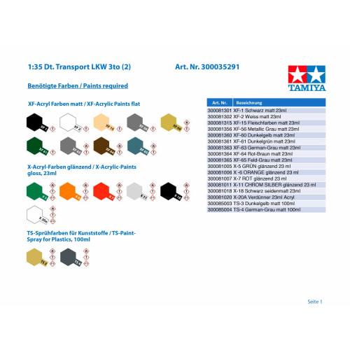 Tamiya 1/35 Military Miniature Series No. 291 German Army 3-Ton 4x2 Cargo Truck Plastic Model 35291