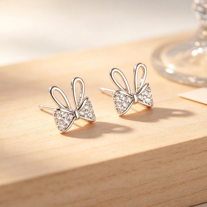 Sweet Cool Rabbit Butterfly Knot 925 Sterling Silver Jewelry Personalized Creative Zircon Earrings 3461