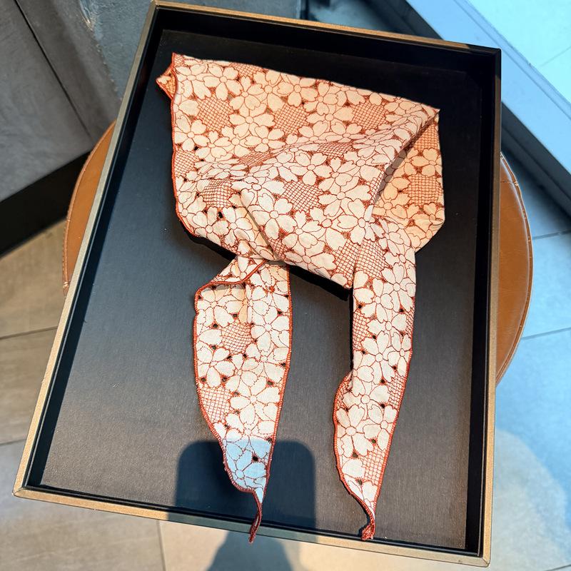 Korean version of flower embroidered triangle scarf women's summer plant flower print versatile decorative scarf silk scarf tied bag headband