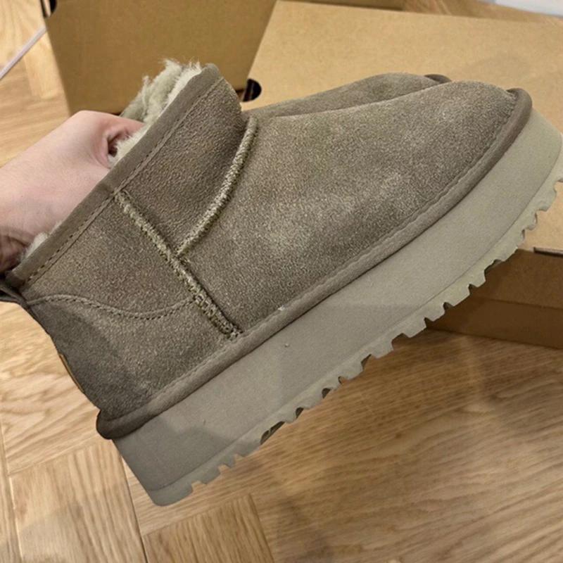 Bottes de Neige Femmes Cuir de Mouton Fourrure Bottes d'Hiver Mouton Plateforme Bottes de Neige Chaussures Bout Rond Chaussures Chaudes Féminines 2025