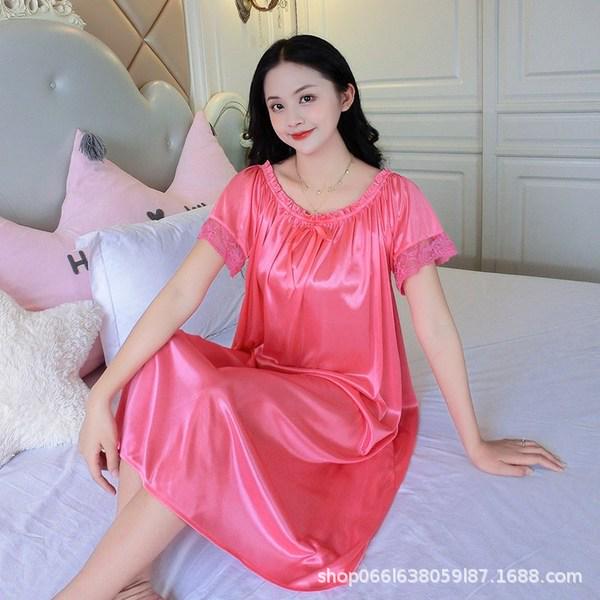 

Ночная рубашка с коротким рукавом Ice Silk Plus Size для женщин One Size