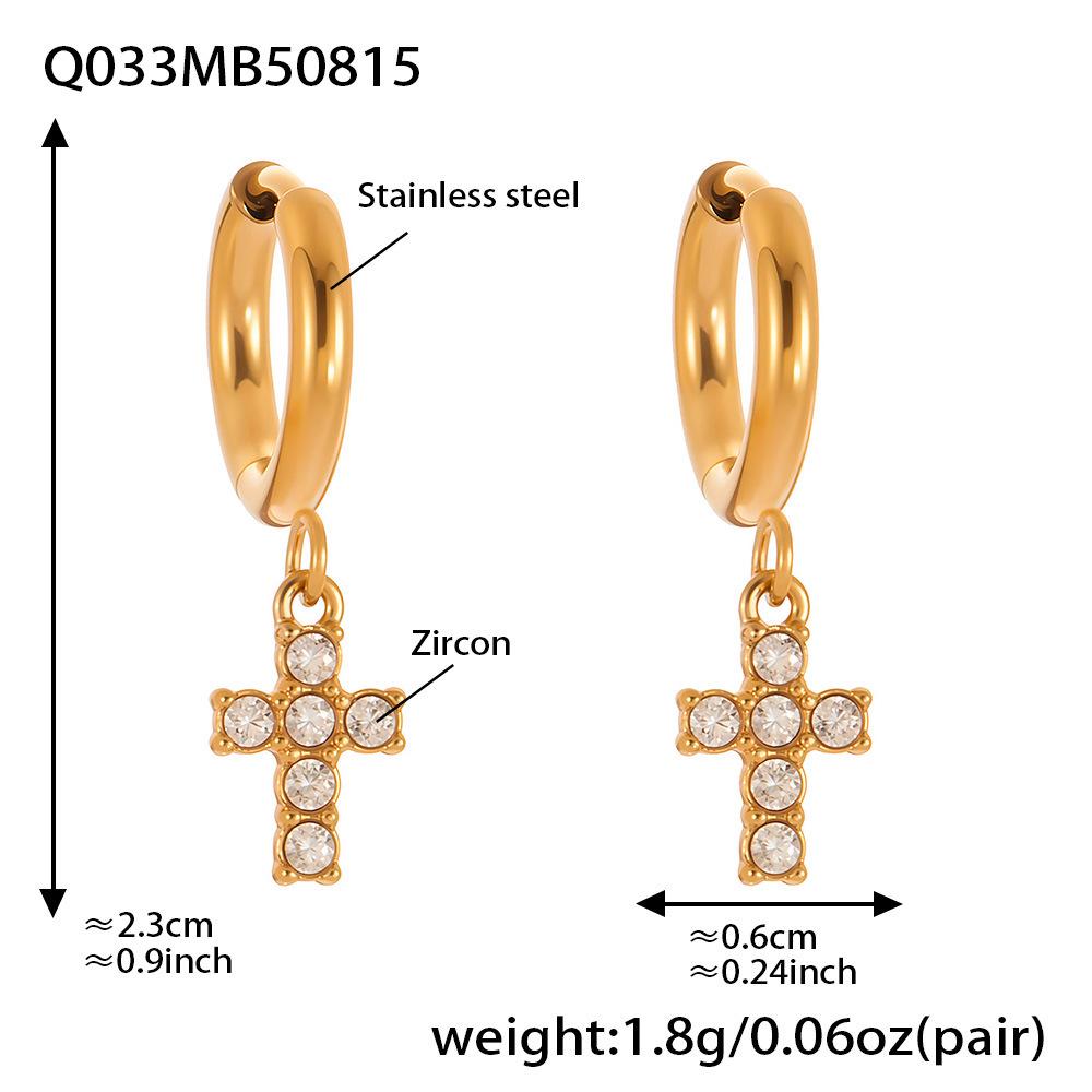 18k Gold-Plated Stainless Steel Zircon Cross Earrings – Minimalist Luxury Style