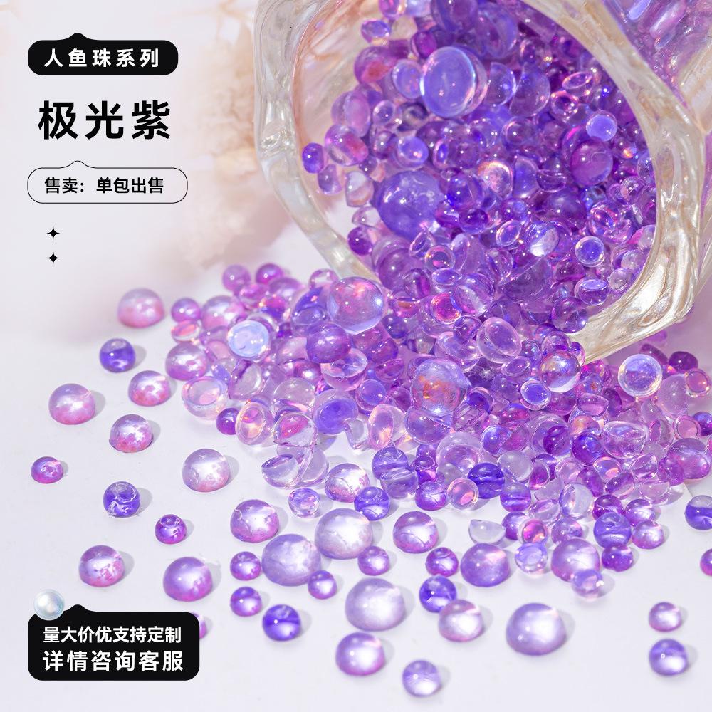 Diy Nail Man Fish Bead Aurora Symphony Semicircular Pearl Nail Art Bubble Bead Nail Jewelry Flat Bottom Bead Mix