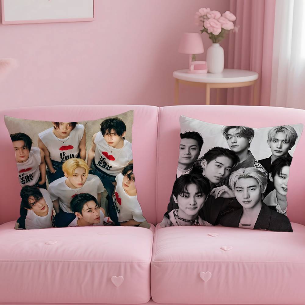 Korean Boy Team E-Enhypen Pillow Case Pattern Printing Pillowcase Living Room Sofa Cushion Cover Bedroom Room Decor