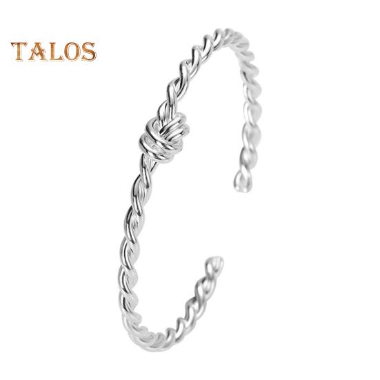 

Женский браслет с витыми геометрическими линиями, регулируемый браслет с узлом, однотонный медный сплав, полированное запястье, украшения для ежедневного праздничного подарка серебро белый