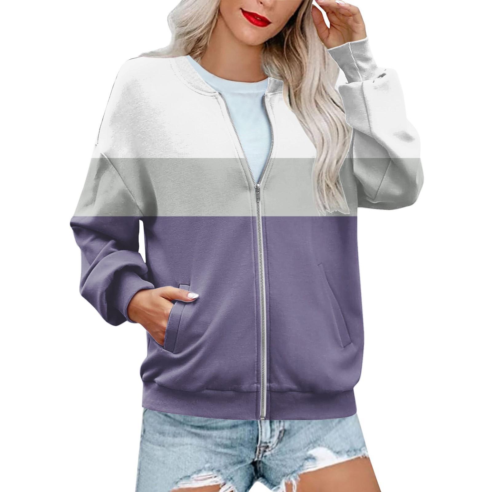 

Куртки для женщин, легкие укороченные куртки с длинным рукавом на молнии, модная верхняя одежда с принтом, повседневные стеганые куртки с карманами L фиолетовый