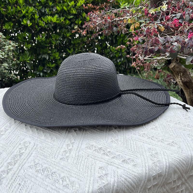 

Straw Straw Hat Women S Beach Beach Outing Sun Hat Vacation Sun Protection Big Eaves Hat Summer Sun Hat Fashionable M（56-58cm） чорний