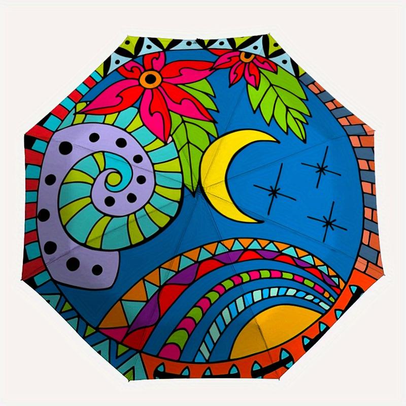 

1pc Mandala Artwork Automatic Folding Umbrella, Portable & Foldable Design with 8 Ribs, Casual Outdoor Accessory Halloween and Christmas gif