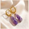 Natural Stone Drop Earrings 18k Gold Plated Stainless Steel Teardrop Amethyst Tiger Eye Rose Quartz Jewelry Nickel-Free