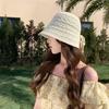 Summer Basin Hat Crochet Hollow Design Sun Protection Hat Wide Brim Back Slit Design Lace-up Knitted Outdoor Cap