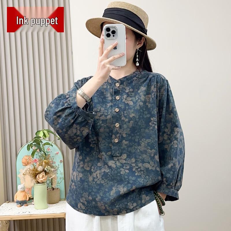 Mo ou Women s Vintage Floral Round Neck Spring Top 5x1