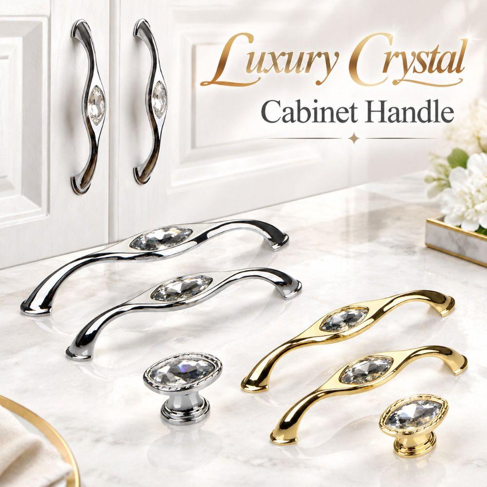 Polished Crystal Cabinet Handle Shiny Furniture Knob Gold Drawer Pull Wardrobe Furniture Cabinet