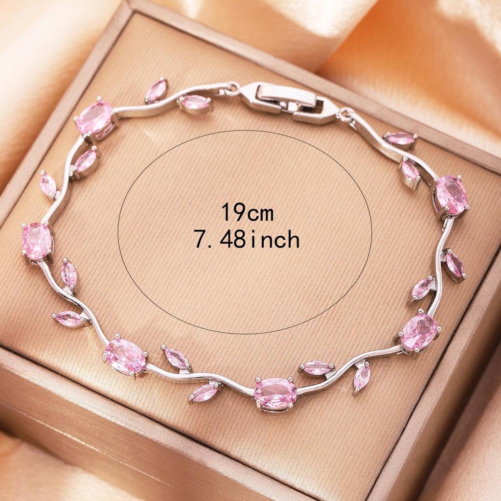 Bracelet Feuille Plaqué Or avec Incrustations de Zircon Hachuré et de Diamant