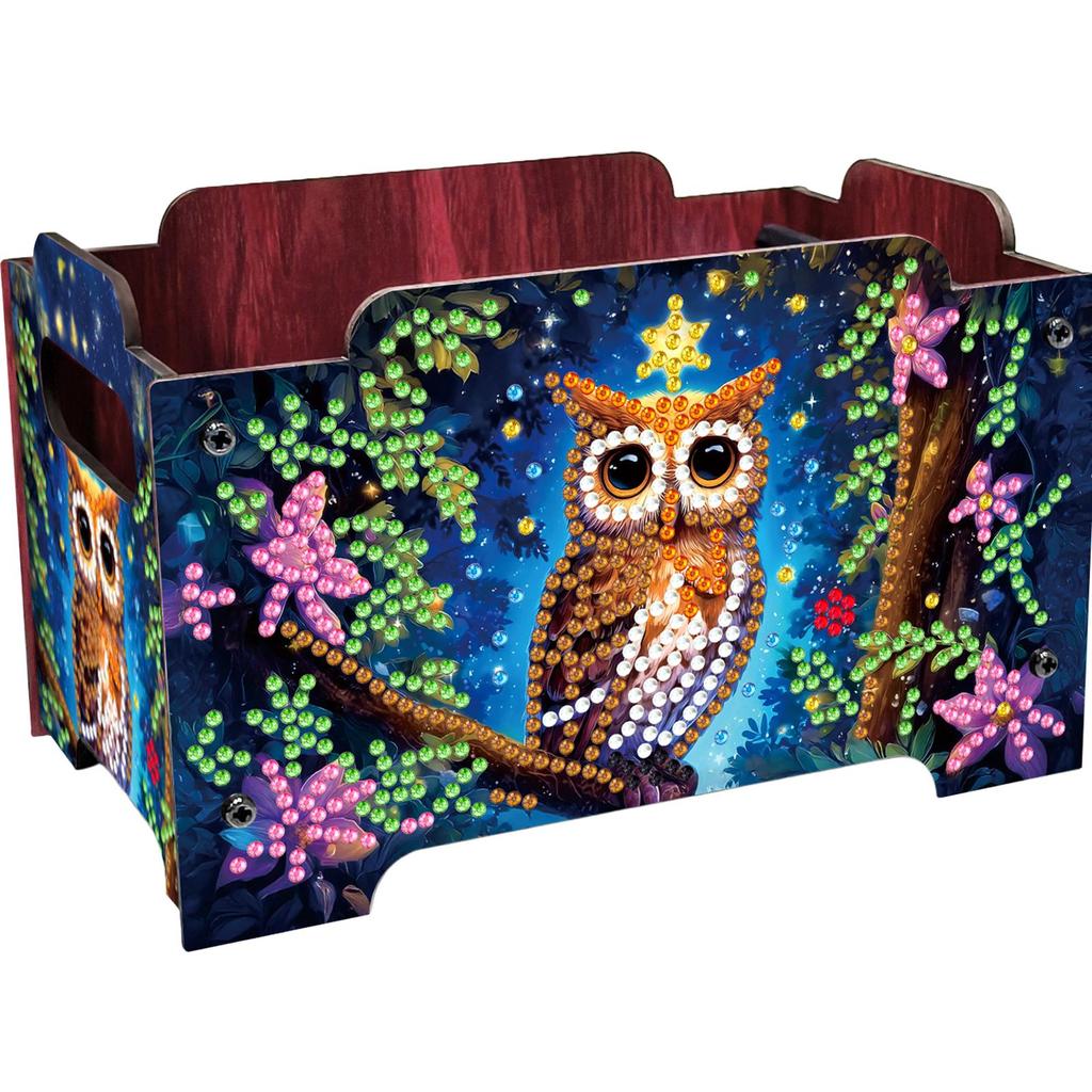 5D DIY Diamond Art Colored Pattern Wood Case Partial Drill Rhinestones Decorative Storage Box Wooden Crystal Storage Handbag Kit