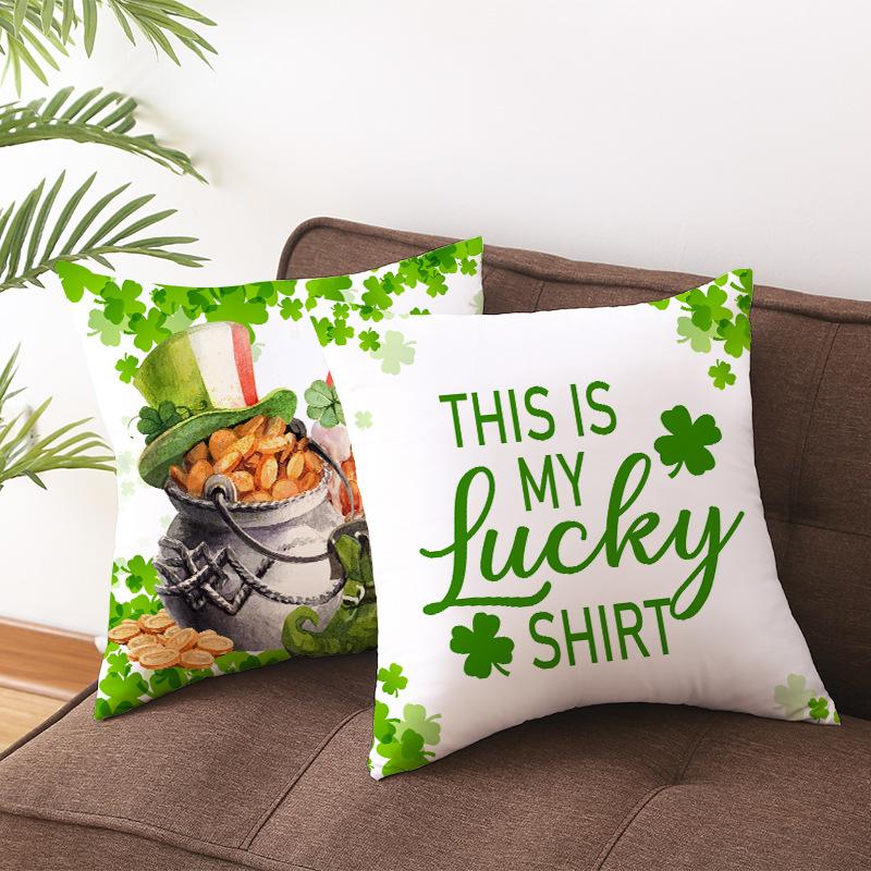 St. Patrick's Day Pillowcase, Nordic Peach Skin Velvet Printed Pillow Cover, Nordic Irish National Day Sofa Pillow