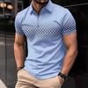 Summer New Men's Short Sleeved Lapel Polo Shirt Square Printed Zipper Casual
