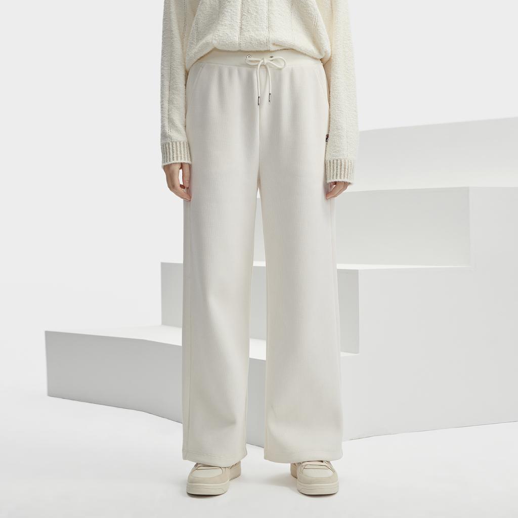 Fila Solid Color Straight Leg Knit Sports Pants Women Pants Steam-White F11W341604FIV