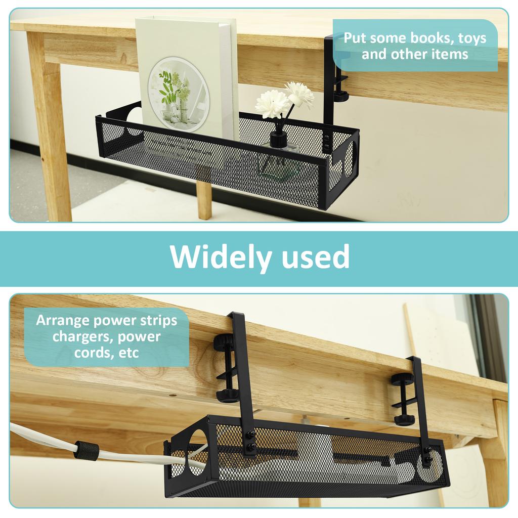 Under Desk Cable Tray No Drill Steel Under Desk Cable Management Tray Multipurpose Desktop Tidy Storage Rack for Office and Home