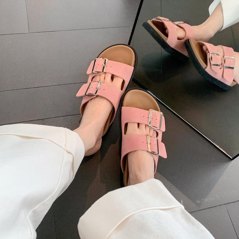 [Shei] Super version~ cowhide retro cork bottom thick bottom buckle with slippers women's sandals