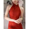 Red cheongsam women's new Chinese 1011 new engagement wedding toast hanging neck sleeveless young high sense