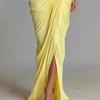 Women'S Yellow Pleated Waist Temperament Dress High Neck Long Dress