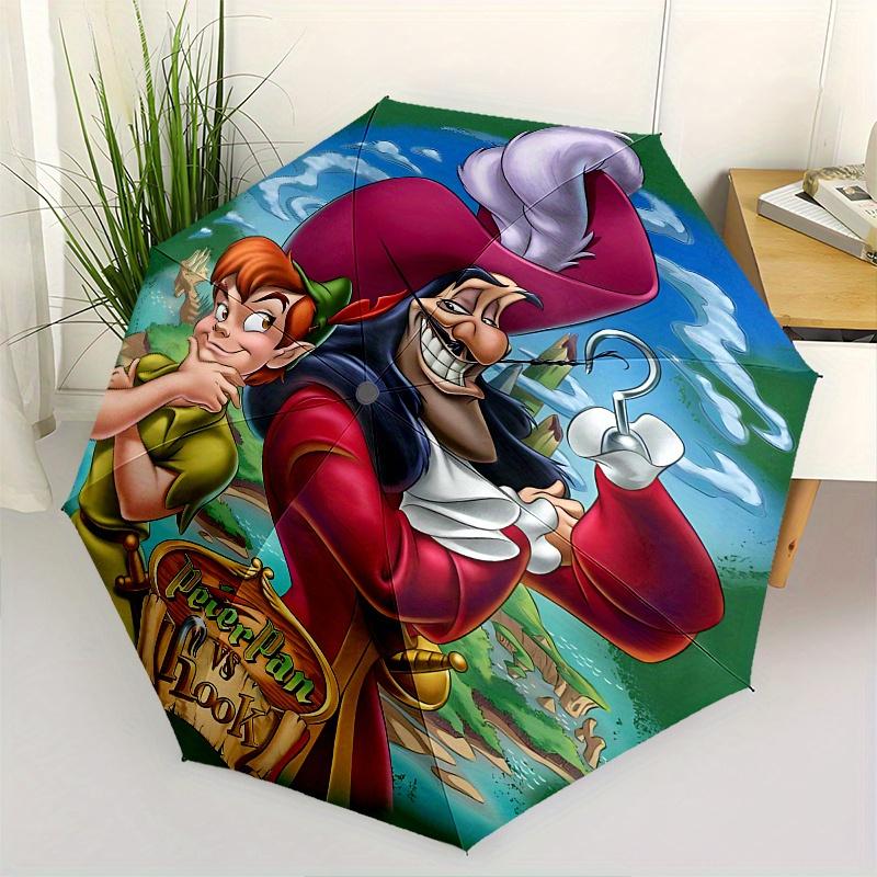 Disney Peter Pan, Captain Hook Automatic Open/Close Fashion umbrella - Cute Umbrella with Cute Design, Portable 3-Fold Compact Umbrella for