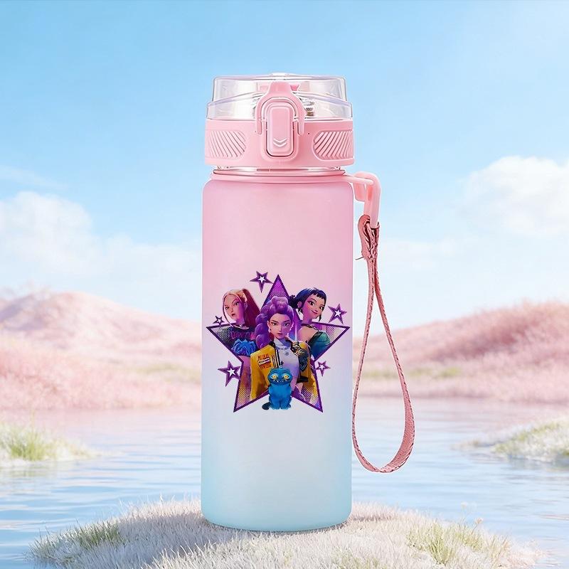600Ml Water Bottler Cartoon K-Pop Demon Hunters Printed Character Water Cup Large Capacity Outdoor Portable Rope Drinking Bottle for Boy Girl Gift