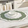 Washable Placemat Scalloped Linen Dining Table Mat Machine Wrinkle Colorful Free for Home Farmhouse Kitchen Restaurant Wavy Edge