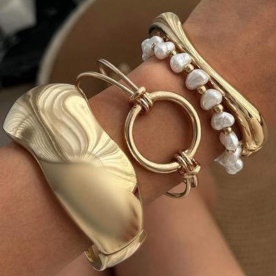 Simple Geometry Alloy Bracelet Set Irregular Line Glossy Spring Bracelet Fashion Commuter Party Suitable for Women