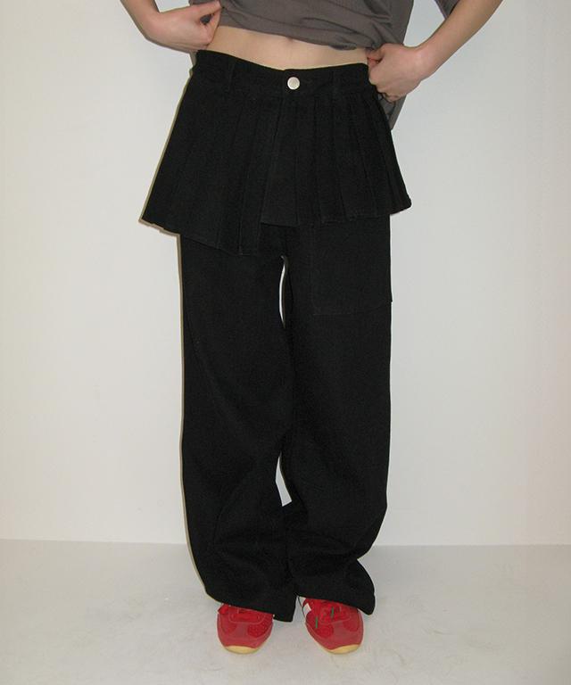 RONRON Off Balance Pleat Layered Pants Black