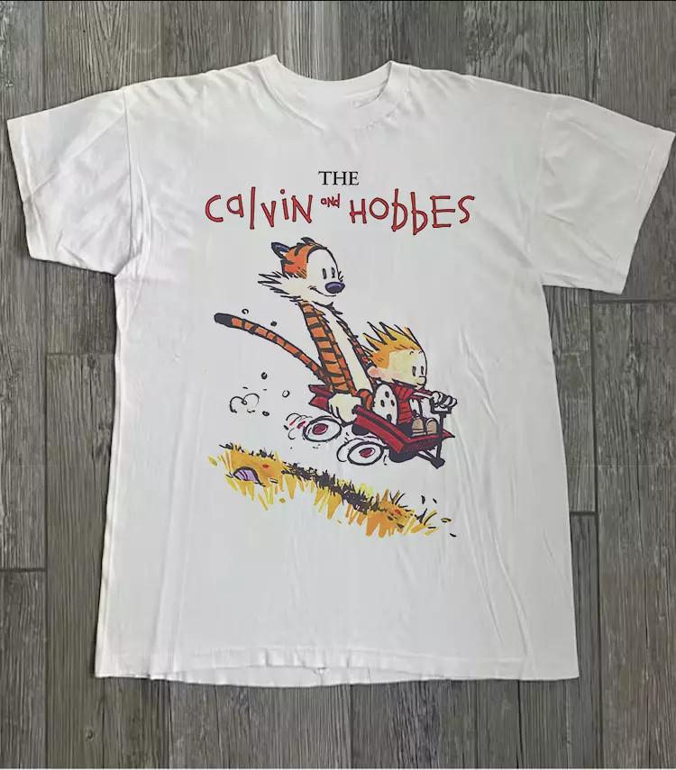 УНИСЕКС Футболка CALVIN AND HOBBES Подарочная Полный размер Хлопок MD400 Унисекс Футболка M