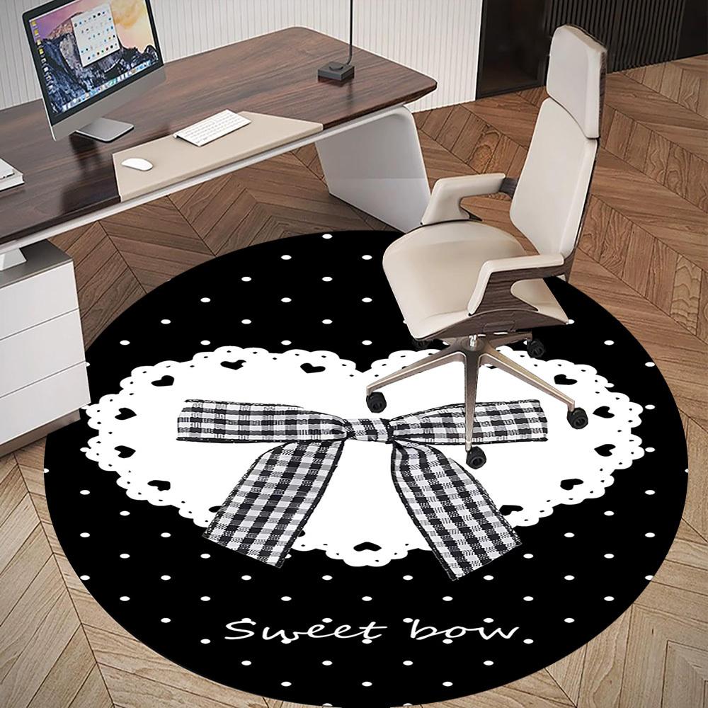 1pc Sweet Bow Round Chair Mat Office Area Rug - Non-Slip, Floor Mat for Office, Bedroom, and Indoor Decor P127146