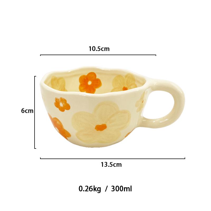 Hand-Pinched Korean Ceramic Mug for Coffee, Milk, Juice, or Breakfast with Floral Design