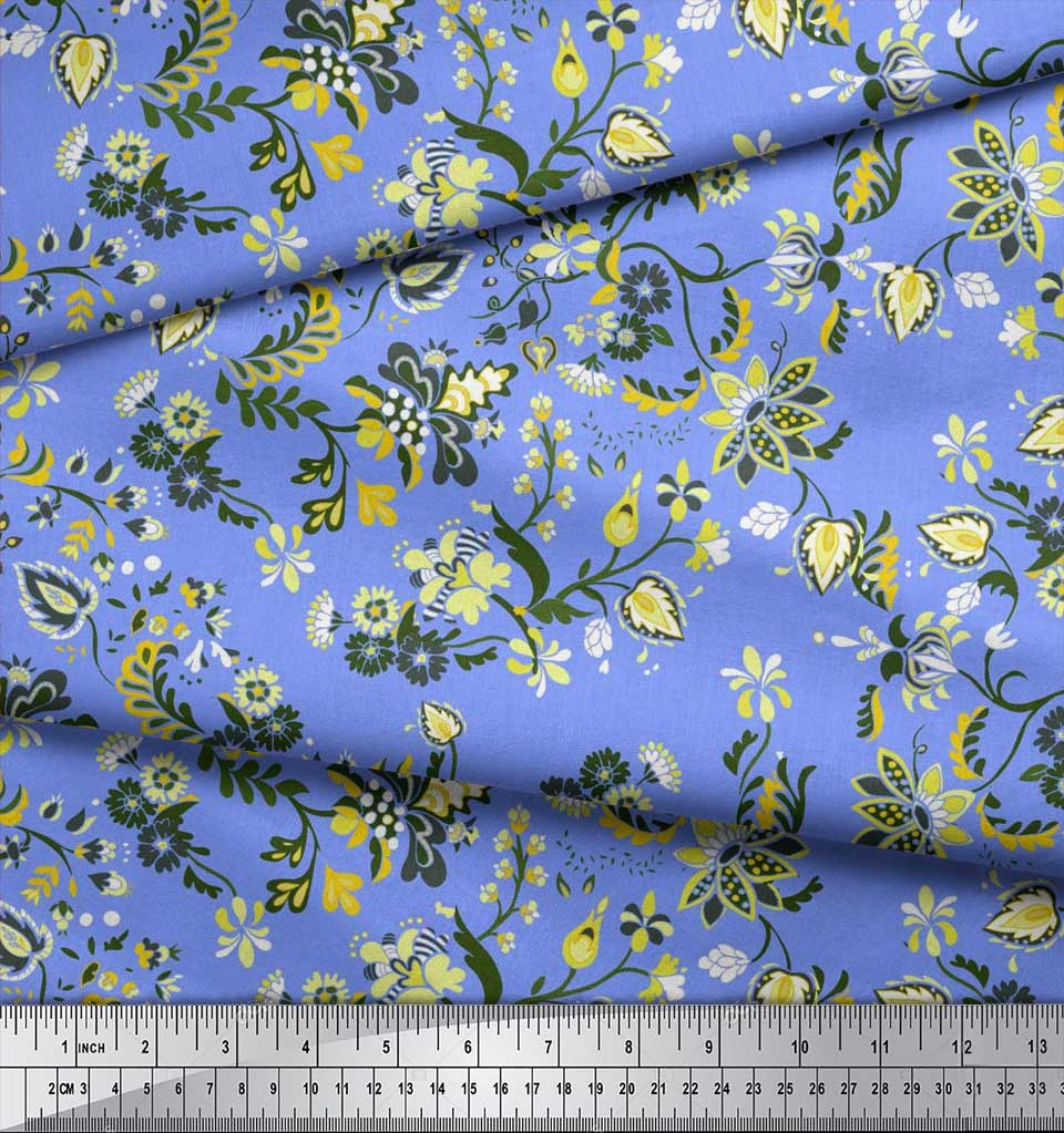 Soimoi Japan Crepe Satin Fabric Leaves & Floral Artistic Decor Fabric Printed Metre 42 Inch