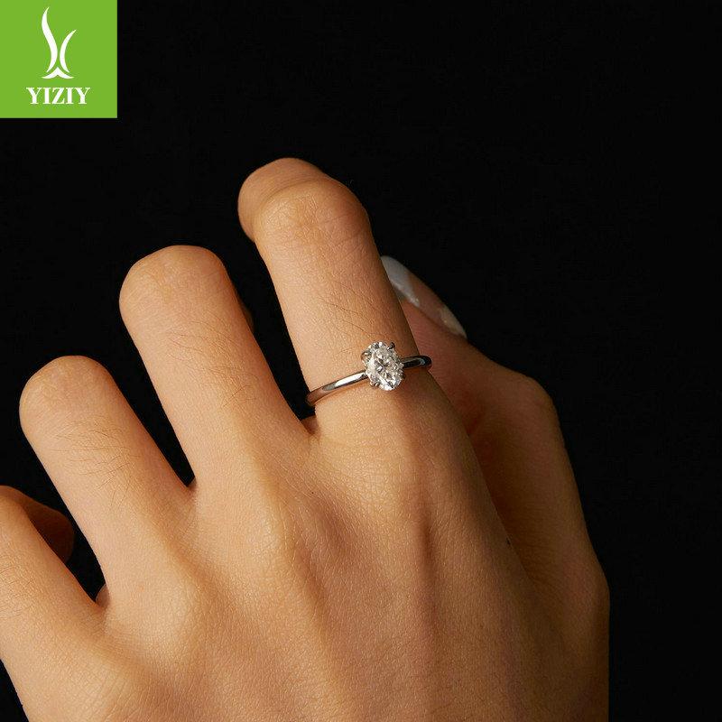Oval One Carat Mozzarella Diamond Ring Wedding Ring, Classic Minimalist Charm S925 Sterling Silver Ring