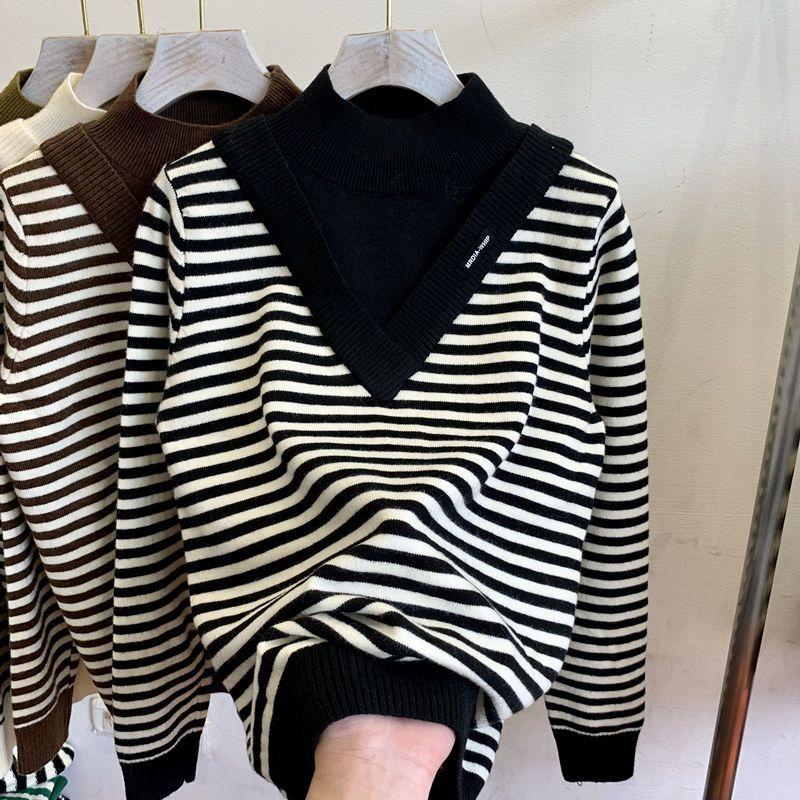 Suéter para Mujer Otoño Invierno Engrosado Cálido Tejido Elástico Manga Larga Oversize Cuello Largo Tops