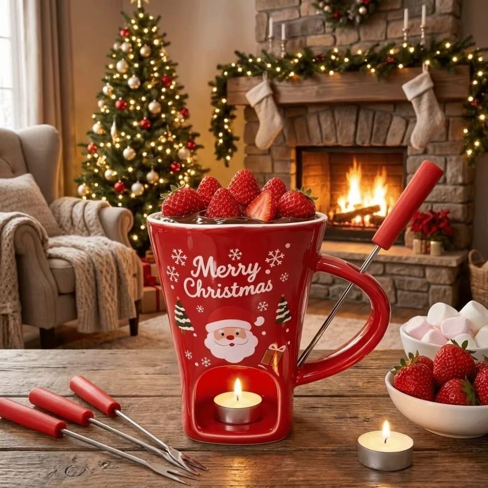 with Fork Chocolate Melting Stove 200ml Ceramic Hot Pot Cup  Christmas Holiday