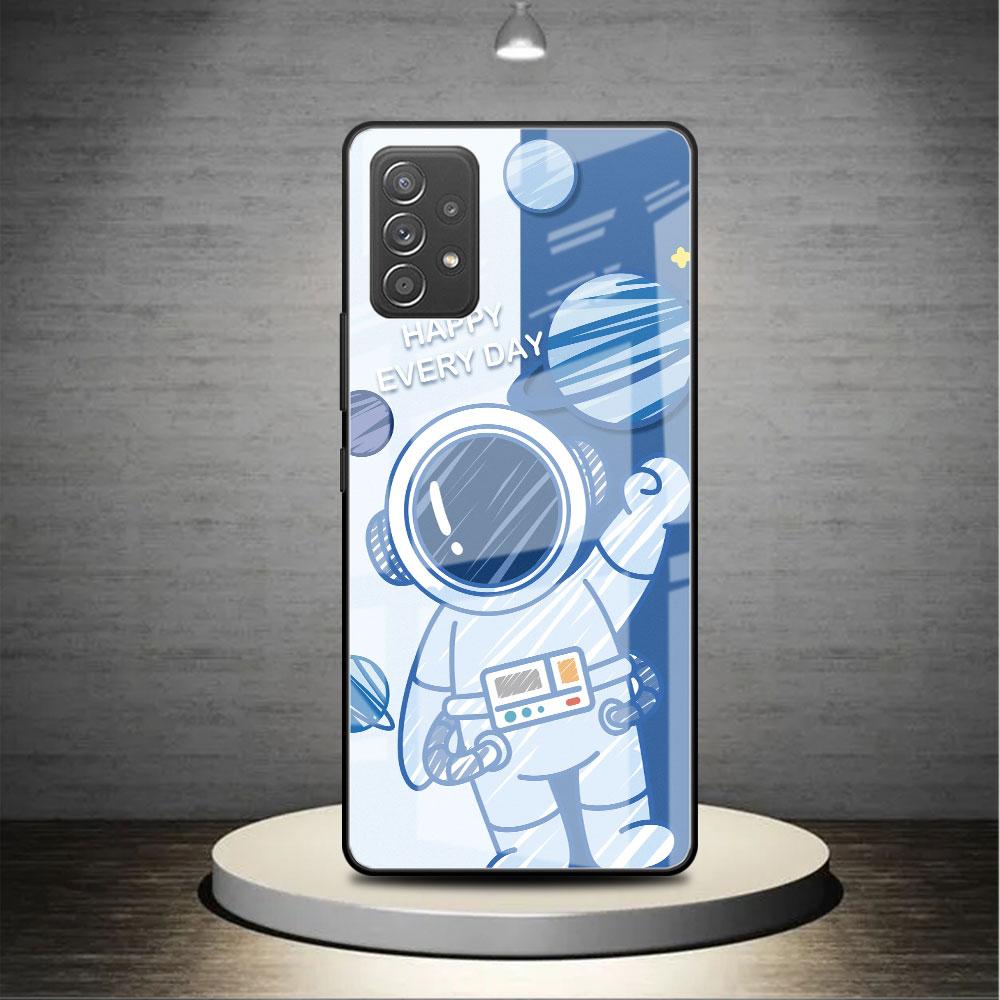 Mode Astronaut süße Glashülle für Samsung Galaxy A52 A71 A50 A51 A70 A21s A31 A72 A10 A12 A30 A22 5G Telefonabdeckung