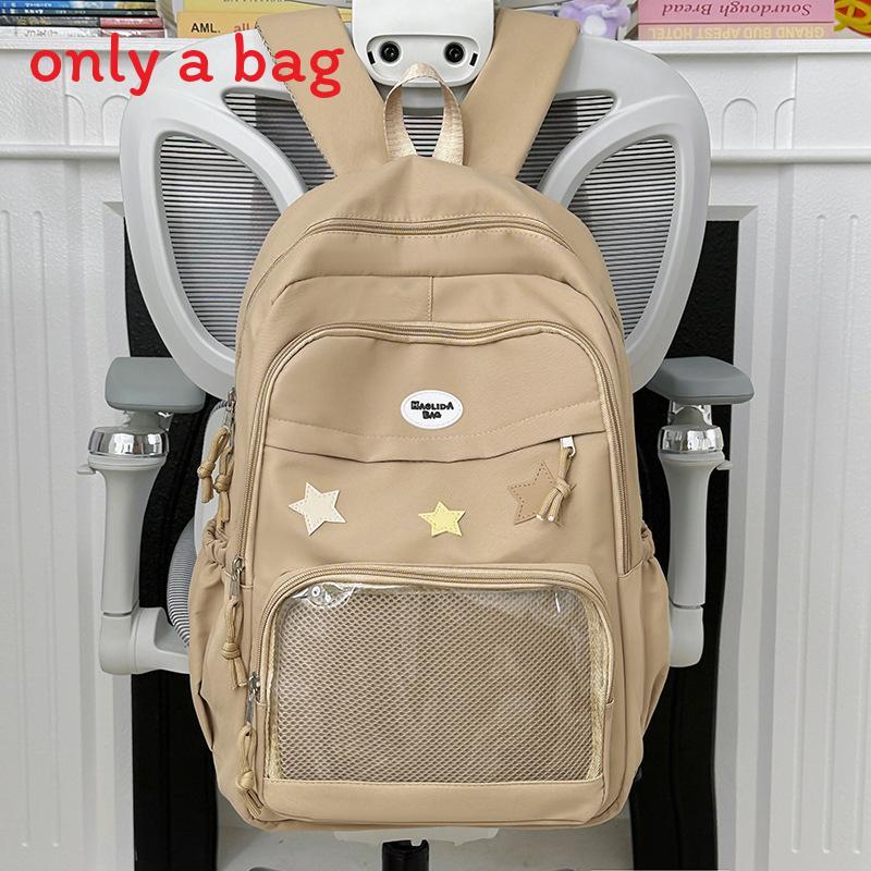 Pain Pack Double Shoulder School Backpack With Transparent Partition And Star Decor For Middle School Students