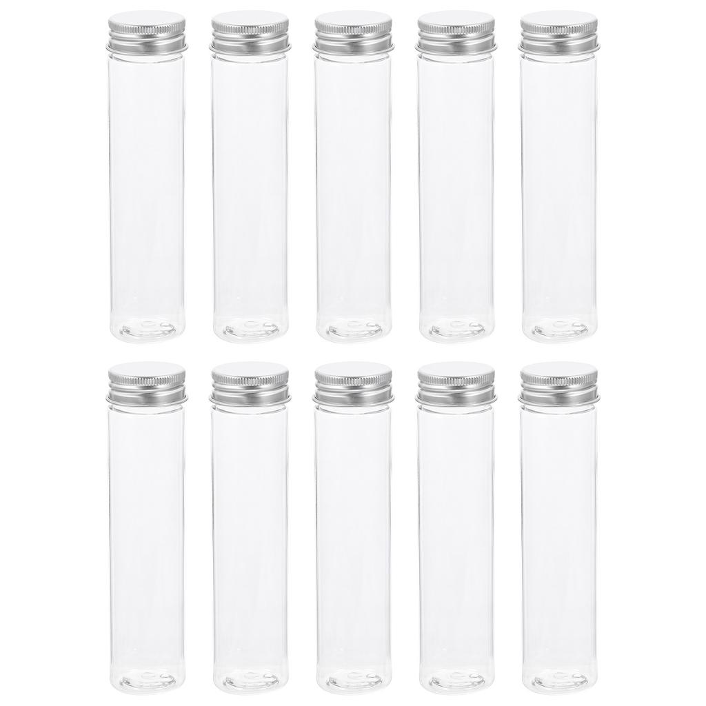 10Pcs Flat-Bottom Clear Test Tubes Pet Plastic Aluminum Screw Caps Compact Travel Friendly Lotion Gel Sample Small